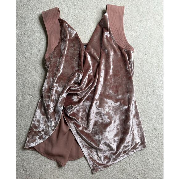 7th Avenue: Crushed Velvet Neutral Dusty Pink Tie Back Blouse - Picture 4 of 7